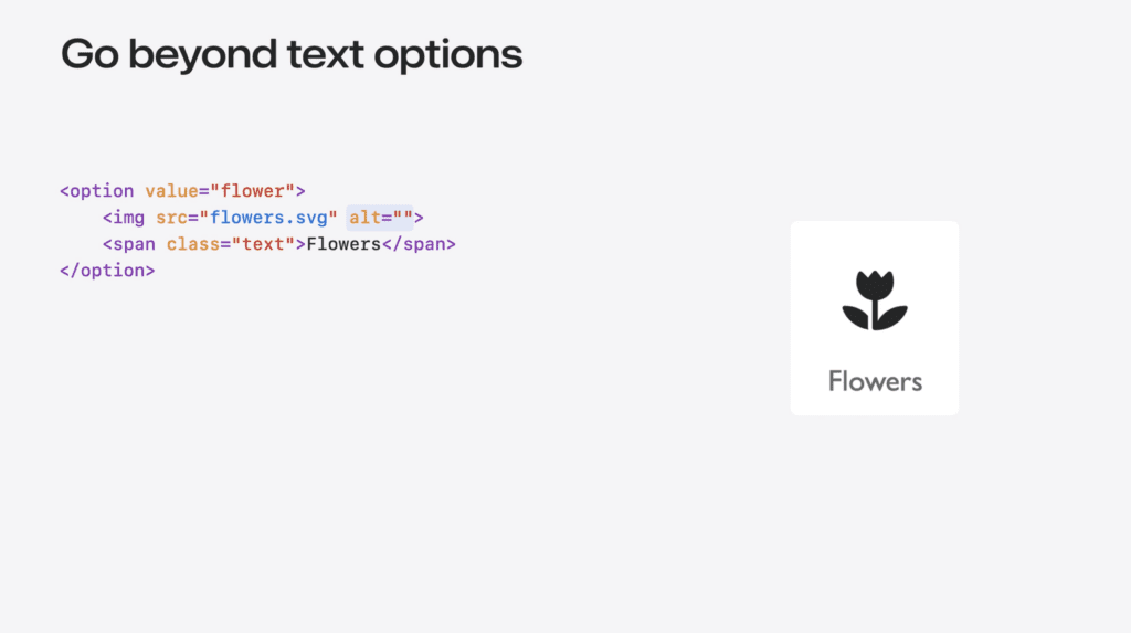 тег options и внутри элементы img, span. 